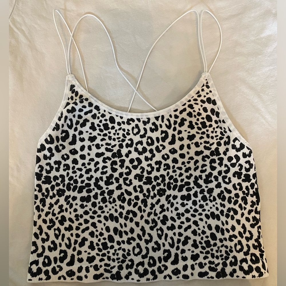 Black & White Strappy leopard/cheetah print tank top with criss-cross back